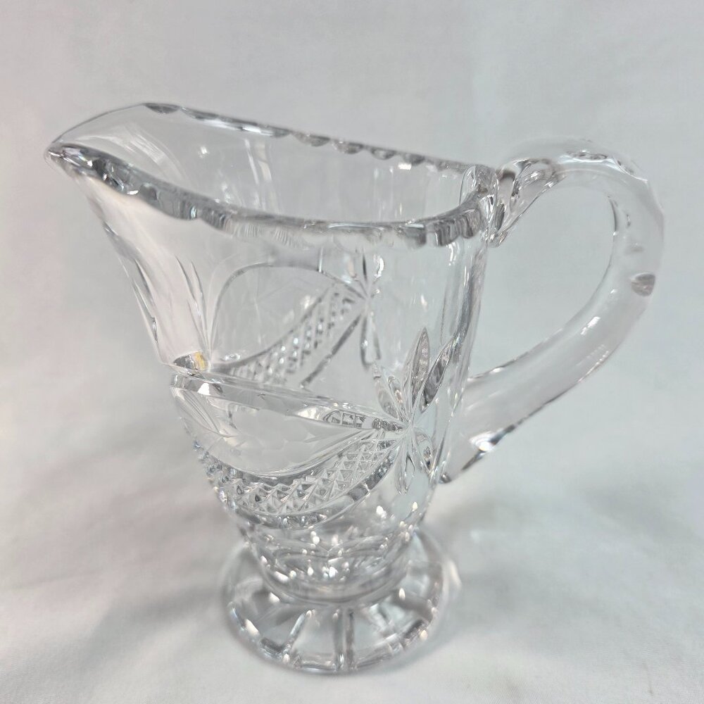 Crystal Clear Industries Chardoney Cut Glass Creamer Crosshatch & Grape Design